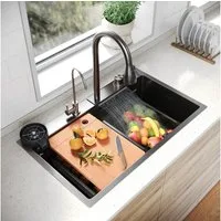 SONNI Küchenspüle Spülbecken/Waschbecken küche 80cm/75cmBreite 304 Edelstahl, Ohne HD-LED, 75/45 cm, 304 Küchenspüle aus Edelstahl Edelstahlspüle, Einbauspüle