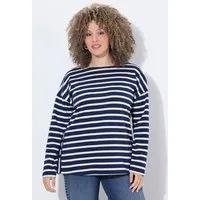 Ulla Popken T-Shirt Shirt Ringel Oversized U-Boot-Ausschnitt Langarm