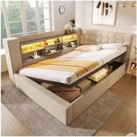 Flieks Daybett, Hydraulisches Polsterbett 140x200cm mit LED-Beleuchtung und Aufladen