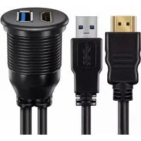 Bolwins L38C USB 3.0 A + HDMI Verlängerung Panel-Mount 1m Kabel Armaturenbrett HDMI-Kabel, USB 3.0 A + HDMI, USB 3.0 + HDMI (100 cm), 2-in-1 Kombikabel – USB 3.0 A und HDMI in einem einzigen Einbaukabel