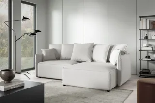 Ecksofa Schlafsofa Sofa MINEA in Stoff Abriamo Creme Ottomane Rechts
