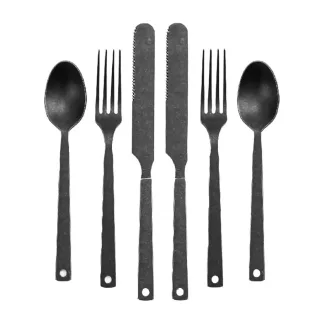 Besteckset 6-teilig für 2 Personen Metall dunkelgrau matt | Barebones Flatware Outdoor Camping Besteck rostfrei Vintage Design hochwertig.