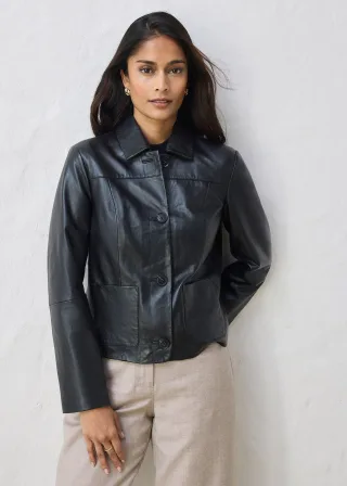 bonprix Lederjacke aus softem Lammnappa, schwarz, Gr.46, moderne Lederjacke aus hochwertigen Lammnappa, aus Nappaleder
