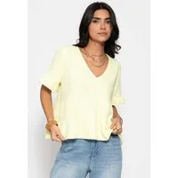 SASSYCLASSY Kurzarmshirt Musselin Shirt mit Volants für Damen Leichtes Baumwolltop mit tiefem V-Ausschnitt im oversized Fit