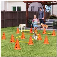 PawHut Agility-Hürde 6-teilige, mit 12 Kegel, 6 höhenverstellbar Hürden, Kunststoff, Hunde-Agility-Set (6-tlg) Trainingszubehör Koordinationstraining für Spiele, Training