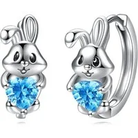 LuxusKollektion Paar Creolen Creolen Ohrringe 925 Silber Rosa Zirkonia Einhorn Katze Hase-Blau