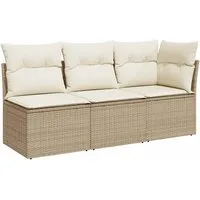 vidaXL Loungesofa Gartensofa mit Kissen 3-Sitzer Beige Poly Rattan, 1 Teile