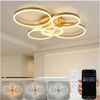 ZMH LED Deckenleuchte Wohnzimmerlampe Dimmbar 78W, 3000-6500K, 5-Ringen Gold Modern Acryl mit Fernbedienung