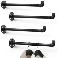 BlingBin Kleiderstange Wandmontage 4er Set, 40 cm, Schwarz (Eisenrohr Garderobe, 4 St., Kleideraufhängung), Industrierohr Garderobenhalter wand, für Schlafzimmer Wohnzimmer