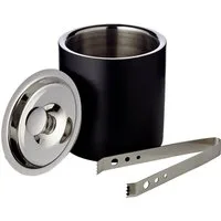 EDZARD Eiseimer Pearl, Matt-Schwarz, gemustert, vernickelt, Inkl. Deckel und Zange, H 16 cm