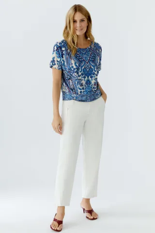 Oui - Shirt offwhite blue - Gr. - 36