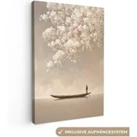 OneMillionCanvasses® Leinwandbild Blüten - Weiß - Boot - Minimalistisch, Fotodruck (1 St), Leinwand Canvas Wandbild, Wanddekoration 20x30 cm