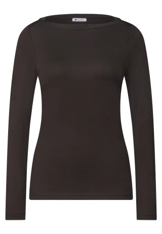Street One - Basic Shirt mit U-Boot-Ausschnitt black coffee - Gr. - 36