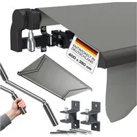 STEELSØN Gelenkarmmarkise Kestria wetterfest & blickdicht (400x250, grau) mit Aluminium-Kassette & Wandhalterung, langlebiges Kunstftoffgewebe