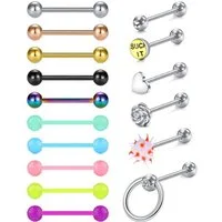 D.Bella Piercing-Set Zungenpiercing Set 16 Stück 14G 1.6mm Chirurgenstahl 16mm Stablänge