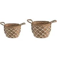 IDIMEX Aufbewahrungskorb TAO (Set), Planzkörbe geflochten mit Boho-Detail 2er Set Natur/Weiß
