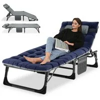 Meulbaty Klappbett Gästebett mit Auflage, Kopfstütze & verstellbarer Rückenlehne mit Aufbewahrungstasche und 2.3-3cm Matratze, 190x68x30cm, blau