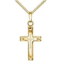 JEVELION Kreuzkette Taufkreuz Anhänger 333 Gold (Kleiner Goldanhänger, für Damen und Kinder), Mit Kette vergoldet- Länge wählbar 36 - 70 cm.