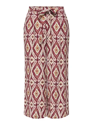 ONLY CARMAKOMA - CARMIKASI CULOTTE BELT PANTS AOP Brick Red - Gr. - 44