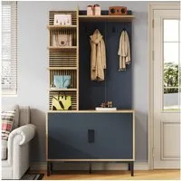 Merax Garderoben-Set mit Metallbeinen, Flurgarderoben Set, (1-St., Kompaktgarderobe mit Metallbeinen, 100 L x 40 B x 190.5 H(cm), Flurschrank mit Schuhfach,verstellbaren Ablagen,Haken,Seitenregalen