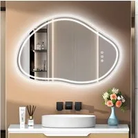 PESENXAN Badspiegel mit Beleuchtung, LED Badezimmerspiegel, 3 Einstellbare Lichtfarben (1-St), Dimmbar, Touch-Schalter, Memory-Funktion, IP44 Wasserfest, 80x53 cm