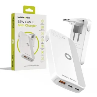 Mobile Origin 65W GaN Slim dual USB-C single USB-A, white