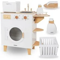 Mamabrum Kinder-Waschmaschine Kinder-Waschmaschine aus Holz – Spielset mit Bügeleisen und Wäschekorb