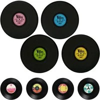 HAC24 Platzset Tischmatte Vinyl Schallplatte Tisch Untersetzer Rund Platzdeckchen, (Set, 8-St), 4x Tischset Ø 39 cm & 4x Glasuntersetzer Ø 11 cm