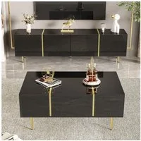 OKWISH Wohnzimmer-Set 2-tlg. Hochglanz- mit Dämpfungsscharnieren, (Wohnwand, TV-Wandkombination, Wohnzimmer-Wandkombination, 2-St., TV-Board 170x46x35 cm + Couchtisch 100x41,5x60 cm), Für eine vollständige und wertige Wohnzimmer-Einrichtung
