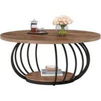 Tribesigns Couchtisch 100 cm Runder Wohnzimmertisch mit Stauraum, 2-stöckiger Metallrahmen