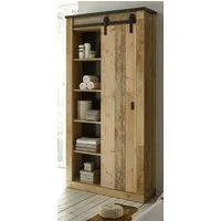 Furn.Design Hochschrank Stove (Badschrank Used Wood Design, 93 x 201 cm) mit Schiebetür