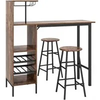 COSTWAY Bartisch (3 TLG. mit Hockern), mit Weinregal & Halterungen