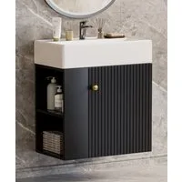 Yorbay Waschtisch Badmöbel Waschtischunterschrank (Breite 55 cm, Badschrank mit Waschbecken), Waschbecken mit Waschtisch für kleine Badezimmer
