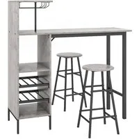 COSTWAY Bartisch (3 TLG. mit Hockern), mit Weinregal & Halterungen