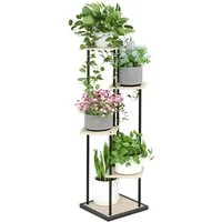 Ribelli Pflanzentreppe 5 Etagen Pflanzenständer, Blumenständer 106cm Höhe, Blumenregal aus Holz und Metall, Deko für Balkon Garten Wohnzimmer
