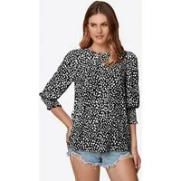 Imily Bela Druckbluse Damen Fleckenmuster Rundhals 3/4-Ärmel Sommer Lässig Alltag (Packung, 1-tlg., 1per-Pack) mit Rundhalsausschnitt Print