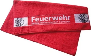 FEUERWEHR rotes Duschtuch 140x70cm mit FEUERWEHR und Signet Retten Löschen Bergen Schützen Badetuch Duschhandtuch 100% Baumwolle