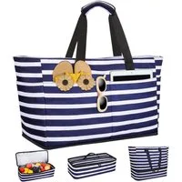 LuxusKollektion XL-Strandtasche Strandtasche XXL Kühltasche wasserdicht 49L faltbar Blau Weiß