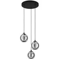 EGLO Pendelleuchte ARISCANI, ohne Leuchtmittel, Lampe für Esstisch, Hängeleuchte, Rauchglas schwarz transparent, E27