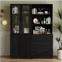 VOWNER Bücherregal 5-stöckiges Bücherregal mit Glastüren, 180 cm Vitrinenschrank, 2-tlg., multifunktionaler Küchenschrank Hochschrank & Buffetschrank