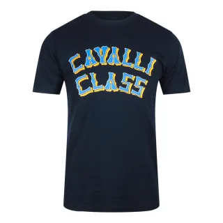 Cavalli Class - T-shirt In Marineblau Mit Mehrlagigem Logo