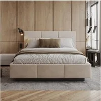 FDM Polsterbett ALMADA modern mit Bettkasten MADE IN EU - mit Trinity Velours Bezug (verfügbar 90x200 120x200 140x200 160x200 180x200cm, Bettrahmen, Bett, mit großen gepolsterten Kopfteil, mit Bettkasten zum aufklappen), Hebbarer Metallrahmen, Bettka