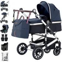 Daliya® Kombi-Kinderwagen NEOMOVE 3in1 Kinderwagen mit i-Size Babyschale & Buggy, (Reise-Set, 10-tlg), Kinderwagen mit i-Size Babyschale, Alu-Rahmen, Großer Einkaufskorb