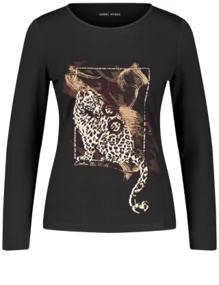 GERRY WEBER Edition - Nachhaltiges Langarmshirt mit Frontprint schwarz - Gr. - 38