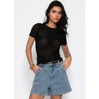 SASSYCLASSY T-Shirt Shirt aus floraler Spitze für Damen Feminines Top in leicht transparenter Struktur und Rundhalsausschnitt