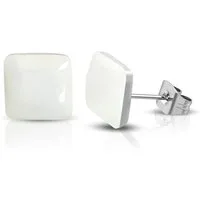 BUNGSA Ohrring-Set Ohrstecker quadratisch creme Silber aus Edelstahl Unisex (1 Paar (2 Stück), 2-tlg), Ohrschmuck Ohrringe