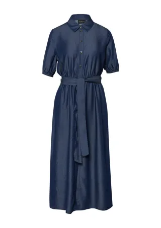 s.Oliver BLACK LABEL - Hemdblusenkleid in Midilänge mit Bindegürtel blau - Gr. - 36