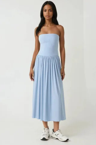 2-in-1 Midi Elastisches Strapless Kleid/Rock