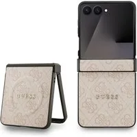 Guess Handyhülle Galaxy Z Flip7 MagSafe Muster Kunstleder rosa Logo goldfarben 6,9 Zoll, Kantenschutz