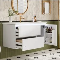 Flieks Waschtisch mit LED-Radarsensor Waschbeckenunterschrank inkl. Waschbecken (B91,5/T46,5/H50,5 cm, Volllackierung, 1-St., wandhängend, Badschrank mit Led-Beleuchtung Waschplatz Badzimmer), Badezimmerschrank Badmöbel-Set mit Schubladen und Türabla